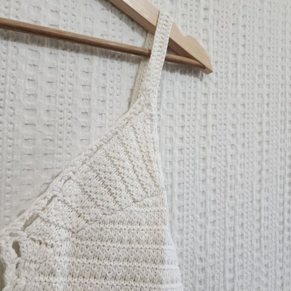 American Eagle Ivory Crochet Knit Crop Top Boho Festival Tank Women’s Size Large - Picture 6 of 11